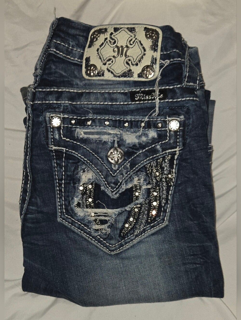 Miss Me Dark Blue Distressed Boot Cut Jeans Sz 24